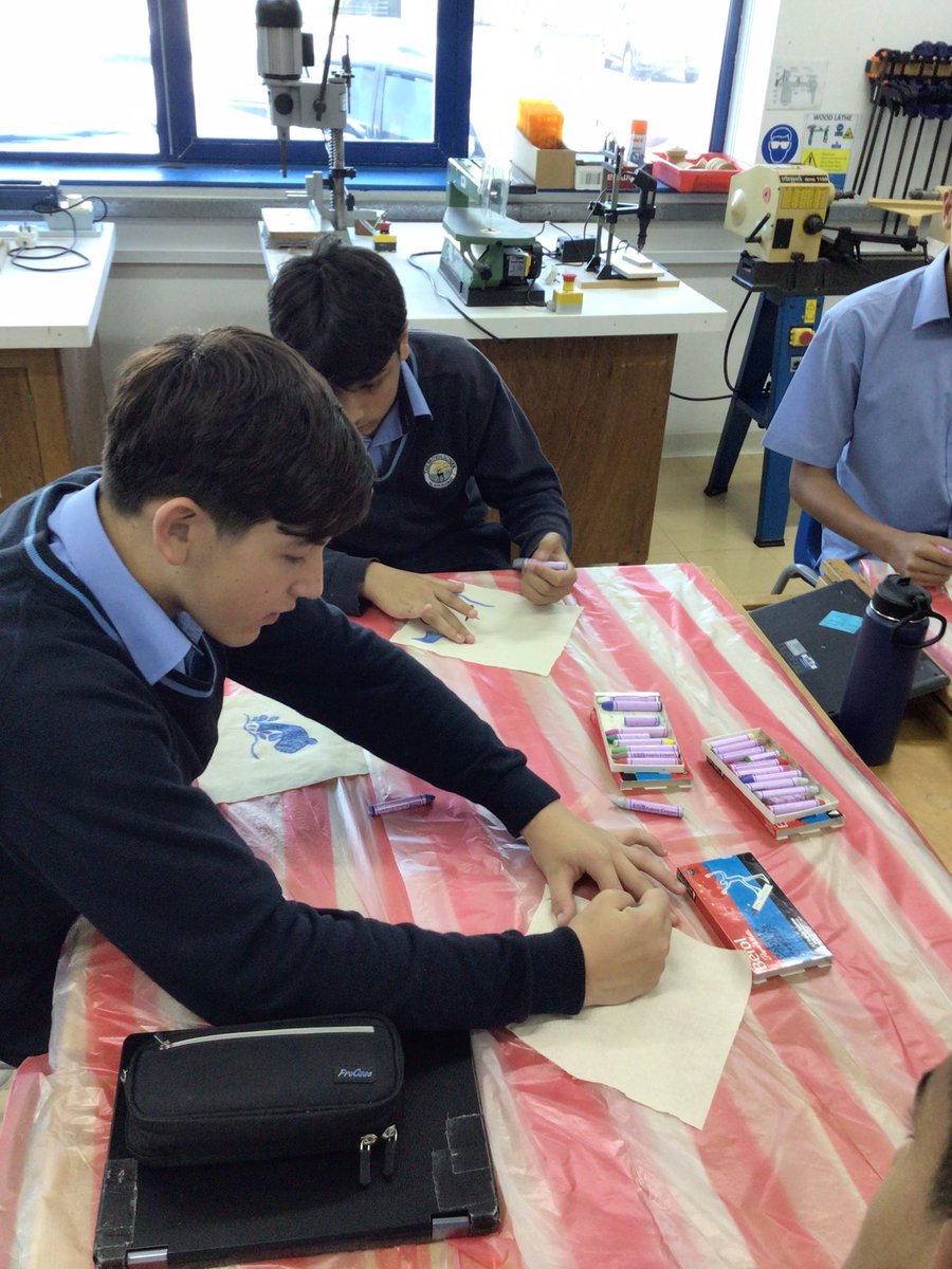 BSAKTechnology's tweet photo. Welcome back to the new school year! Year 9 textiles students have been experimenting with color techniques, initially exploring Crayons, Markers, Stamps and Stencils. Some excellent creativity shown here! Well done year 9! 

#bsakdt
@BSAKAbuDhabi 
@BSAKyear9 https://t.co/2GAXKmTvN9