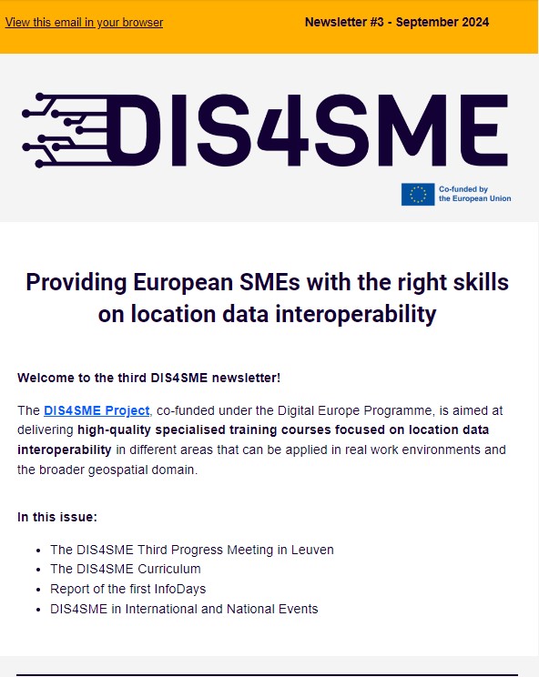 DIS4SME project (@dis4sme) on Twitter photo #DYK that DIS4SME provides free courses to delve deeper into the Location Data Interoperability topic and develop new ideas for your company?
Read our #Newsletter3 to know more about the training offer  👉 shorturl.at/9KXRQ 
#Interoperability  #DigitalEurope
<a href="/EU_HaDEA/">HaDEA</a> #DYK that DIS4SME provides free courses to delve deeper into the Location Data Interoperability topic and develop new ideas for your company?
Read our #Newsletter3 to know more about the training offer  👉 shorturl.at/9KXRQ 
#Interoperability  #DigitalEurope
<a href="/EU_HaDEA/">HaDEA</a>