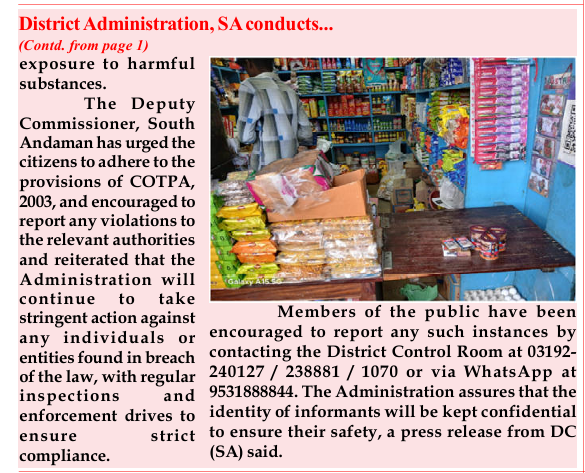 MediaRN_ANI's tweet photo. #NewAndamans

In ensuring implementation of Cigarettes and Other tobacco products Act #COPTA 2003, @DcSouthandaman conduced raid within the designated 100-yard perimeter of Educational Institutes in #Haddo #PortBlair. Significant quantity of banned tobacco products was seized from vendors flouting the law. Citizens urged to adhere to the provisions of #COPTA Act 2003 and report any such instances.