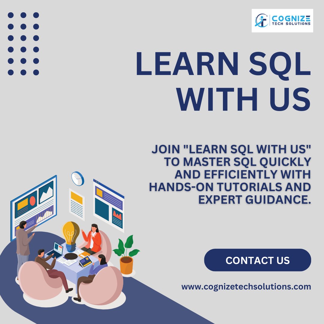 CognizeLLC's tweet image. join us to master SQL!
Unlock powerful database skills and advance your career with our expert-led courses and hands-on practice.
Learn more: cognizetechsolutions.com/sql-training/
#learnsql #sqltraining #sqlcourse #cognizetechsolutions