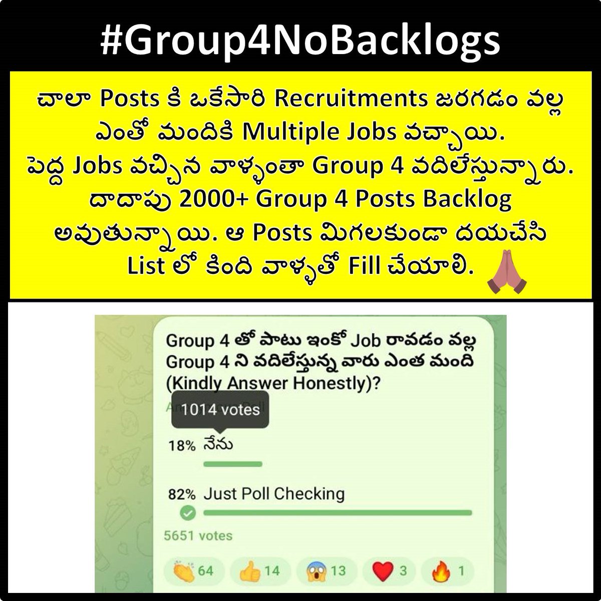 durgaprasad__12's tweet photo. Requesting Telangana Govt @TelanganaCMO to fill up the every post without any backlog in Group 4 notification 19/2022.
Please Do consider the Request 🙏
@TSPSCofficial

#Group4NoBacklogs https://t.co/Vb2xor5vvR