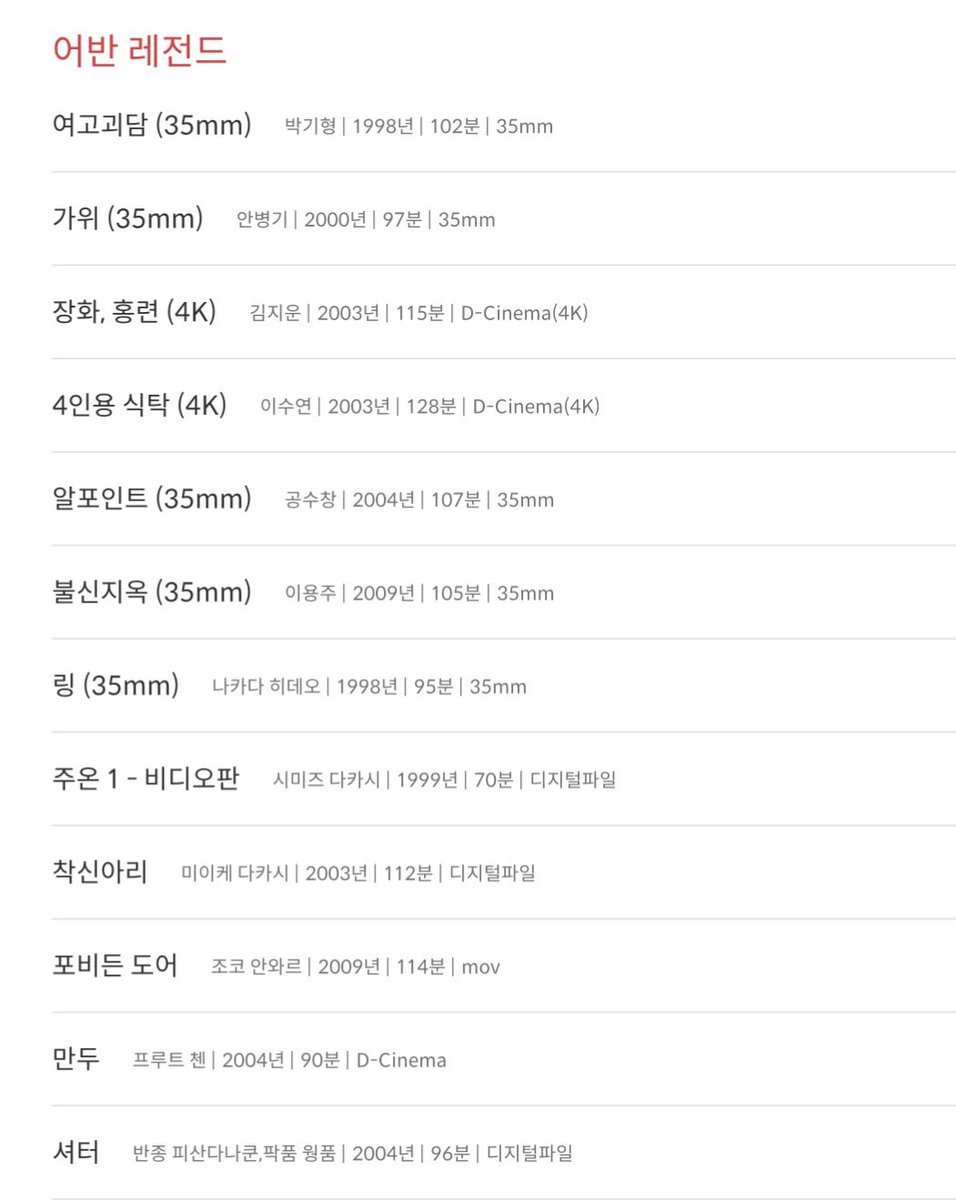 한국영상자료원, 2000년대 아시아 공포 영화 및 고전 공포 영화 기획전 예정 9/25(수)~10/22(화) 여고괴담 장화, 홍련 알포인트 불신지옥 링 주온 1 착신아...