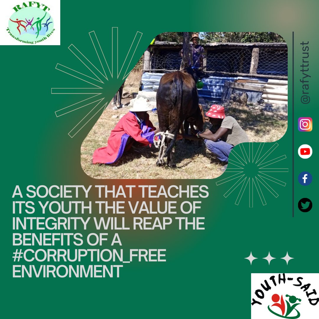 rafyttrust's tweet photo. "A society that TEACHES it's #Youths the Value of #Integrity will reap the benefits of a #Corrupt_Free environment"
💪✨ #Youth_SAID #YouthIntegrity #SIYA #Section194 @ZIMCODD1 @amnesty_zim @nangozimbabwe @johnmaketo @IMSouthernAfric @YetTrust @NEDemocracy @accountlabzw https://t.co/2Dhwi3qcUq