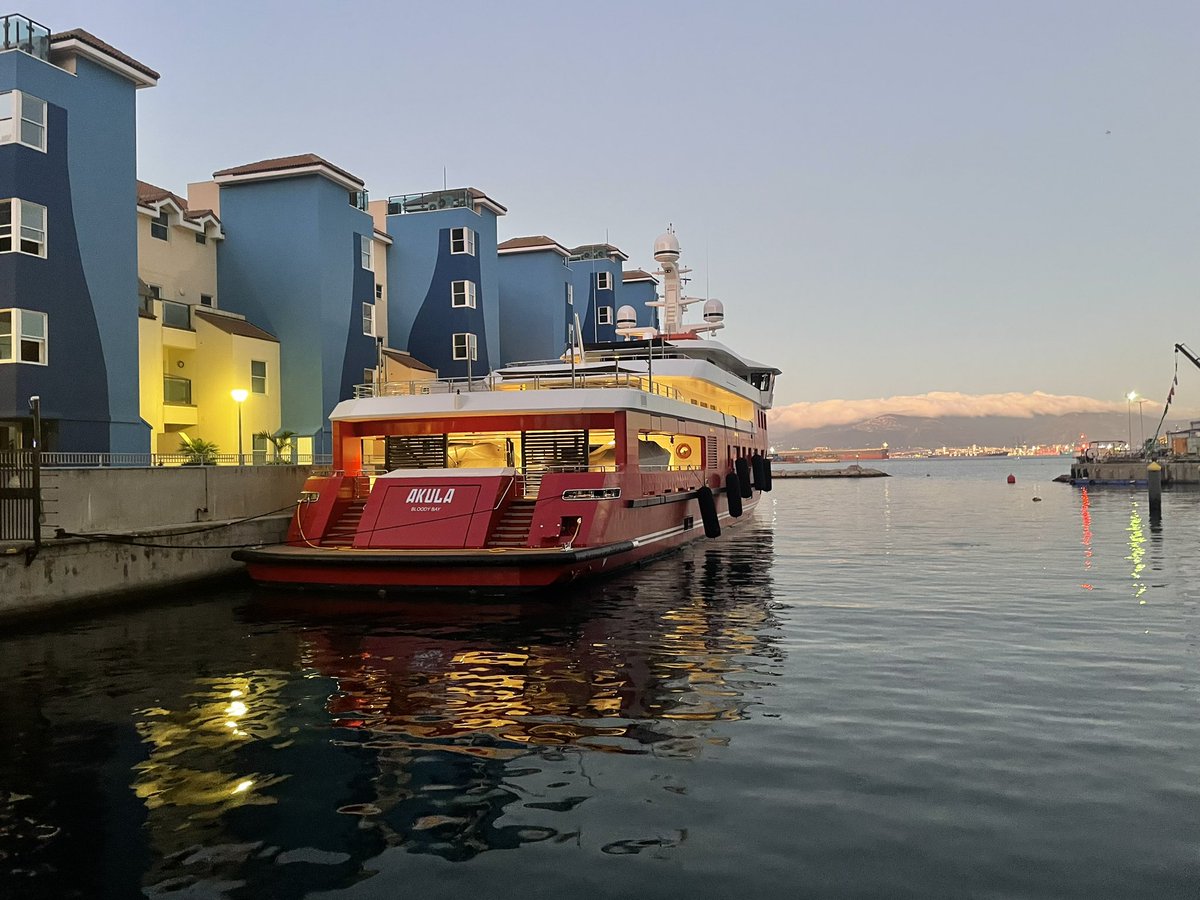 BetOnRyaner's tweet photo. Some additional photos of the unusually shaped #akula which is a 60m #superyacht docked here in Queensway Marina Gibraltar. https://t.co/nhneXnlGAS