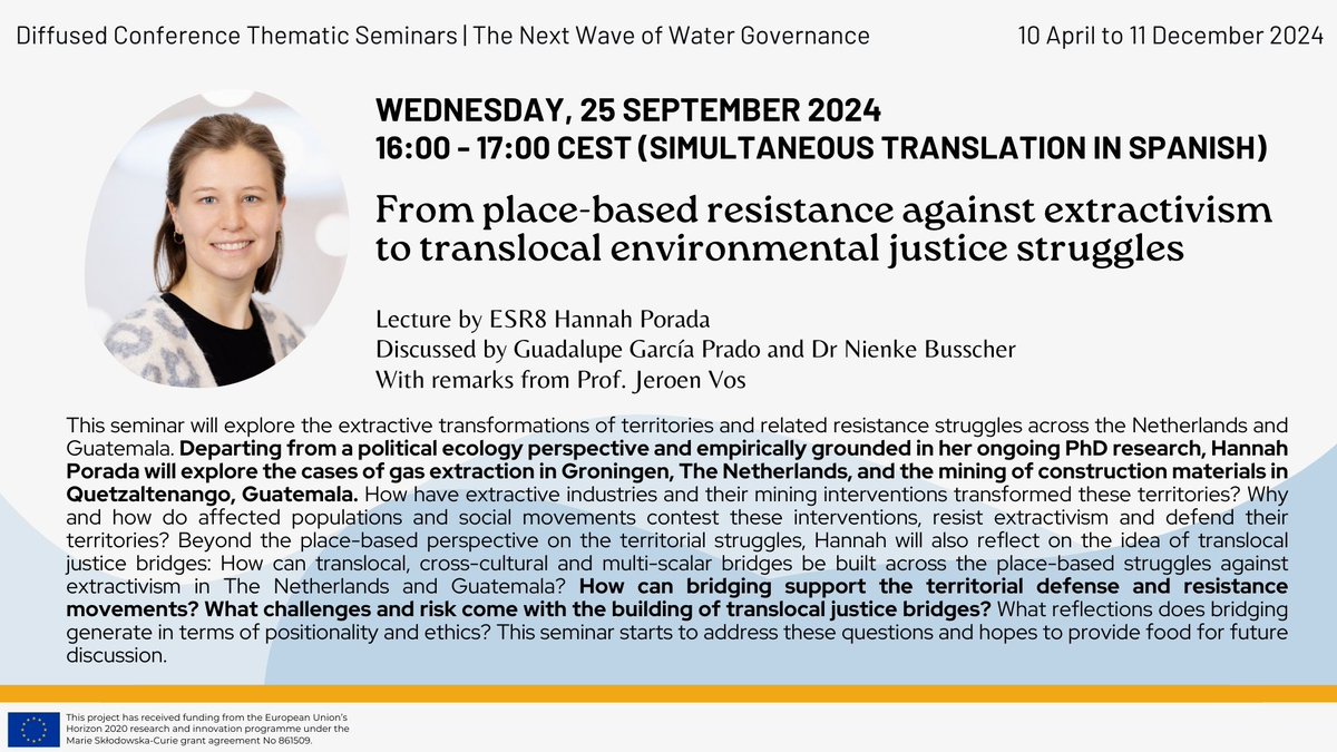 🌊 Don’t miss the NEWAVE Diffused Conference Series! 🌍

📅 11 Sept, 14:00 CEST: Shahana Bilalova on water governance and pollution.
📅 25 Sept, 14:00 CEST: Hannah Porada on local resistance against extractivism.

👉 vu-live.zoom.us/webinar/regist… mailchi.mp/nextwatergover…