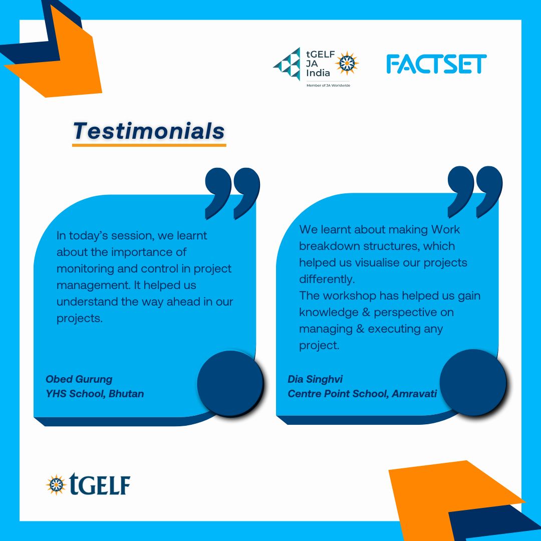tGELF's tweet image. We’re excited to share that Session 2 of our SDG Leadership in Action workshop, organized by TGELF/JA India in collaboration with @FACTSET, was a resounding success! 

#SDGLeadership #ProjectManagement #MonitoringAndControl #TGELF #JAIndia #FACTSET #GlobalGoals