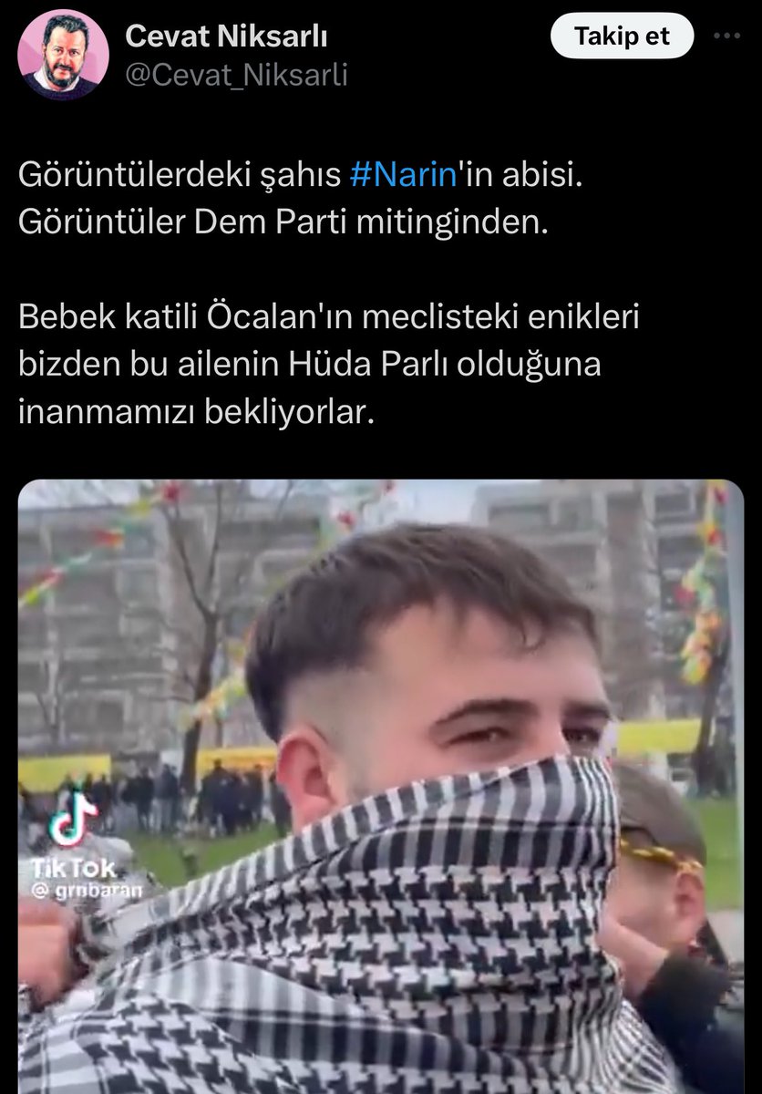 Geri zekalı Cevat!

Devletiniz bile köydeki tek temiz aile bireyi olarak bu abiyi gördüğü için küçük Narin’in cenazesini ona teslim etti.

Abisi zaten sizin sapkın ideolojinizden kaçtığı için köyde bile yaşamıyordu. 

Anlamadıysan yine söylüyorum: 

Devletiniz bile küçük Narin’in