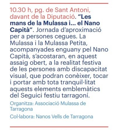 ✍️ Us esperem aquest dissabte, 14 de setembre, a les 10:30 h a l’acte “Les mans de la Mulassa i… el Nano Capità”. 

🫏💂Una activitat fantàstica on us podreu apropar a la <a href="/MulassaTgn/">Associació Mulassa de Tarragona</a> i al nostre capità!