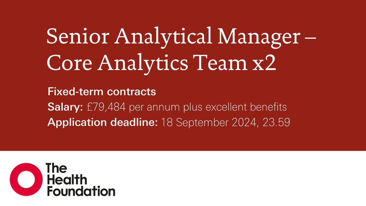 We're looking for two Senior Analytical Managers for our Core Analytics Team. 

They'll develop and lead an ambitious programme of long-term and short-term analytical research to improve health and care.

Find out more and apply by 18 September ⬇️
lde.tbe.taleo.net/lde01/ats/care…