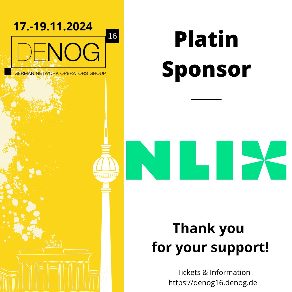 A big thank you to <a href="/nl_ix/">NL-ix</a>  for being a Platin sponsor of #DENOG16! We’re excited to have you on board for an amazing conference. 
Learn more at denog16.denog.de