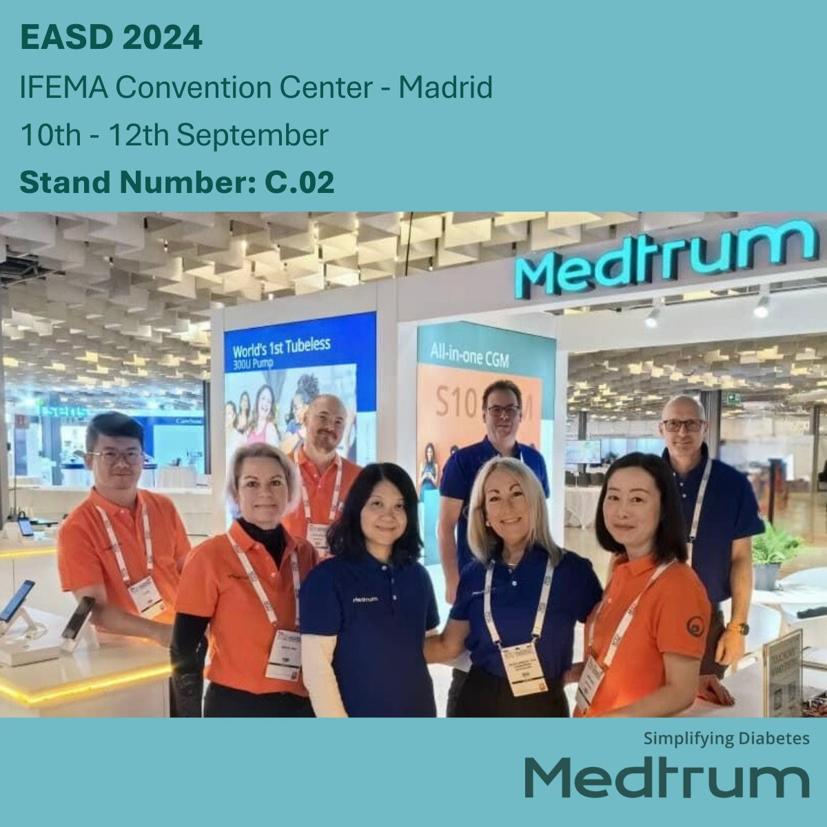 Our Medtrum team have arrived at the  EASD 2024 congress! Come and visit us on stand C.02. See the world's 1st 300U tubeless patch pump in action. zurl.co/Gw6u #EASD2024 #Medtrum