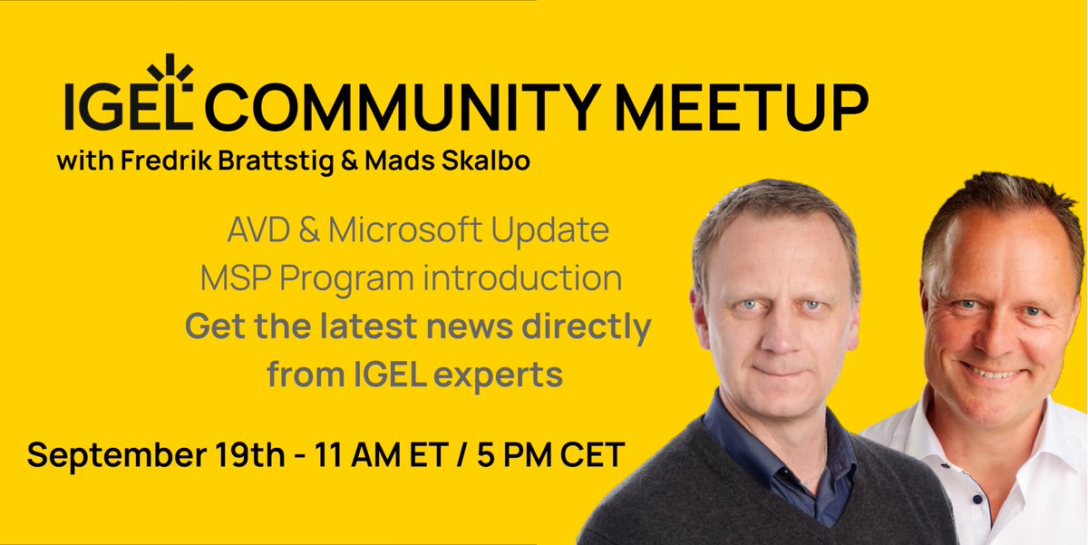 ReneRecker's tweet photo. Happy Tuesday everyone, 

I want to invite you, to our next IGEL Community Meetup session for September. 

Make sure to join us and register today:

https://t.co/nmji33LgDk https://t.co/HXAzAp834S