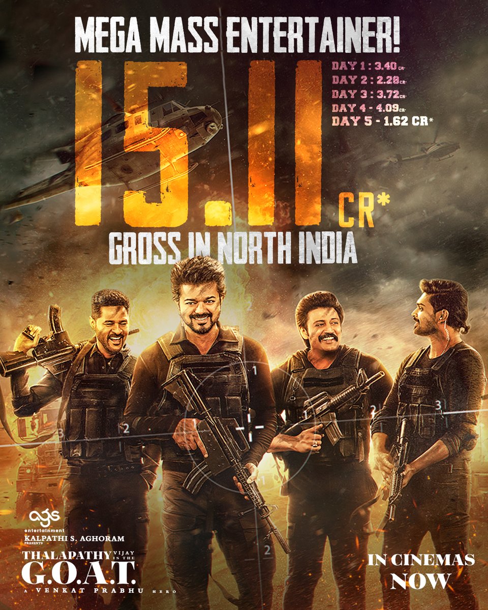 ZeeStudios_'s tweet photo. G.O.A.T. ka zabardast action jeet raha hai sabhi ka dil! 🤩🔥✨

Book Tickets Now!
🔗 - https://t.co/yRWdxGYsZ3 

#ThalapathyIsTheGOAT in cinemas now.  

@actorvijay Sir

A @vp_offl Hero
A @thisisysr Magical

#TheGreatestOfAllTime 

#KalpathiSAghoram
#KalpathiSGanesh
#KalpathiSSuresh @Ags_production
@archanakalpathi @aishkalpathi

@actorprashanth @PDdancing @dhilipaction #Mohan #Jayaram @actress_Sneha #Laila @meenakshiioffl @iYogiBabu @paro_nair @actor_ajmal #VTVGanesh @actor_vaibhav @Premgiamaren @aravindaakash @ajayraaj @komalsharmaj #AbyuktaManikandan @Anjenakirti @dirpitchumani @dirchandru @direzhilarasu @venkat_manickam @malinavin @siddnunidop @mesuryarajeevan @rajeevan69 @venk_editor @dirsasikumar_p @Senthil__off @Udaykumar_mix @IMAX @qubecinema @NetflixIndia @TSeries @MythriOfficial #RomeoPictures @mynameisraahul @PharsFilm @GokulamMovies @GokulamGopalan @srkrishnamoorty @jsujithnair
@DreamBig_film_s @zeestudiossouth @ZeeTamil #ZeeTamil @onlynikil @RIAZtheboss @dirmanivannan