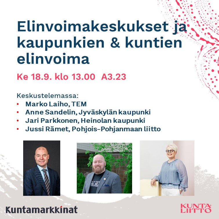 Valtion aluehallinto uudistuu ja sillä on vaikutuksia myös kaupunkien ja kuntien elinvoimatehtäviin. Keskustelemme aiheesta <a href="/Kuntamarkkinat/">Kuntamarkkinat</a> -sessiossa  <a href="/LaihoMarko/">Marko Laiho</a> <a href="/JussiRamet/">Jussi Rämet</a> <a href="/Jari_Parkkonen/">Jari Parkkonen</a> ja Anne Sandelin kanssa. Tervetuloa mukaan!  #KUMA2024 ➡️➡️➡️