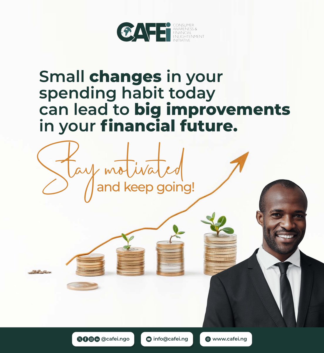 CAFEiNGO's tweet photo. Transform your finances, one small step at a time. Make conscious spending decisions today and reap the rewards of a secure financial future. Stay focused, stay motivated, and keep moving forward!
#cafei #ngo #financialmotivations #financialliteracy #financialindependence https://t.co/cLtuNPWcTk