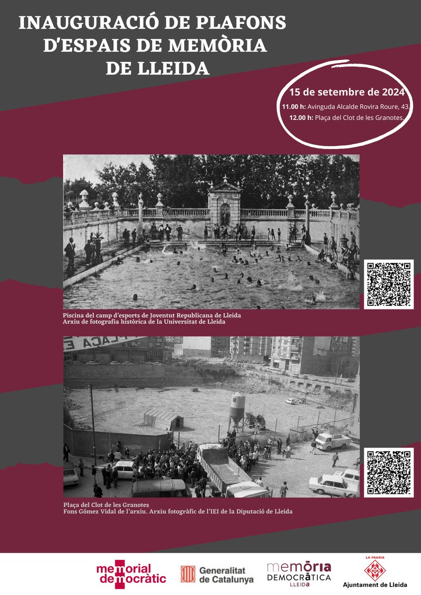 dretscivilsll's tweet photo. El 15 de setembre reprenem les activitats de Memòria Democràtica de @paerialleida  amb la inauguració de dos plafons de Memòria que recordaran l'antic Camp d'Esports de la Joventut Republicana de #Lleida i les lluites veïnals de la plaça del Clot de les Granotes de l'any 1977. https://t.co/17NCGpJlLL