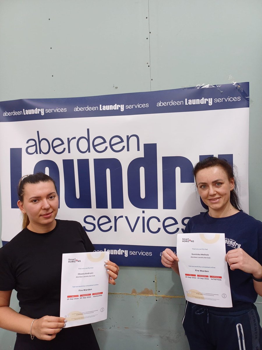 aberdeenlaundry's tweet image. Shoutout to Dominika and Oksana from our Mugiemoss site, for successfully completing their fire warden training! 

Your commitment to safety keeps our team and workplace secure. Great job!🙌🌟

#firewardens #employeetraining #employeeachievement #commerciallaundry #safetyfirst