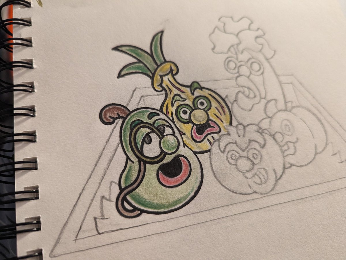 IndividualAcad1's tweet photo. Spent half the night doing this traditional drawing of the singing vegetables from Nickelodeon's very first show "Pinwheel", based on a musical number from a QUBE era episode #Nickelodeon #pinwheel #nickelodeonpinwheel #qube https://t.co/IirJo6FTMV