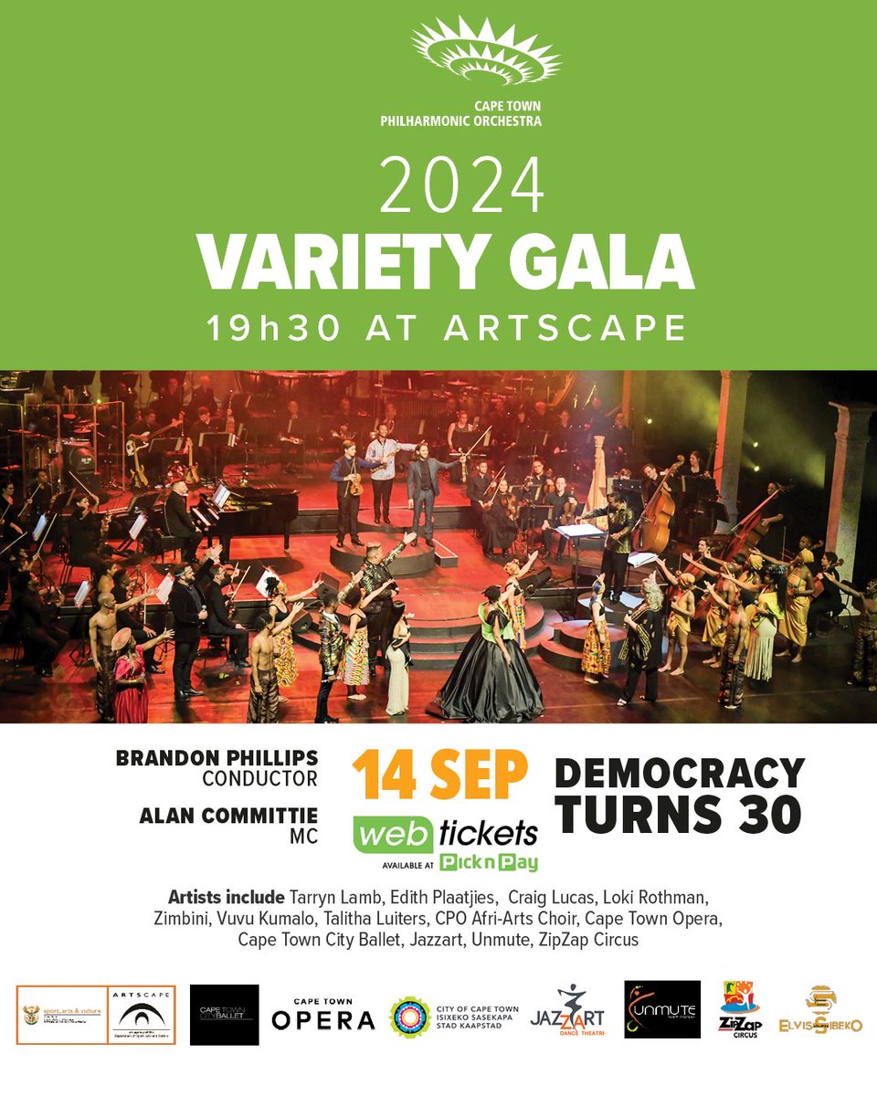 Artscape proudly hosts the much-anticipated Annual Variety Gala. This year, we're celebrating 30 years of democracy in South Africa and honouring the vibrant arts scene that has flourished over the decades. Don’t miss out on this spectacular night of celebration and entertainment
