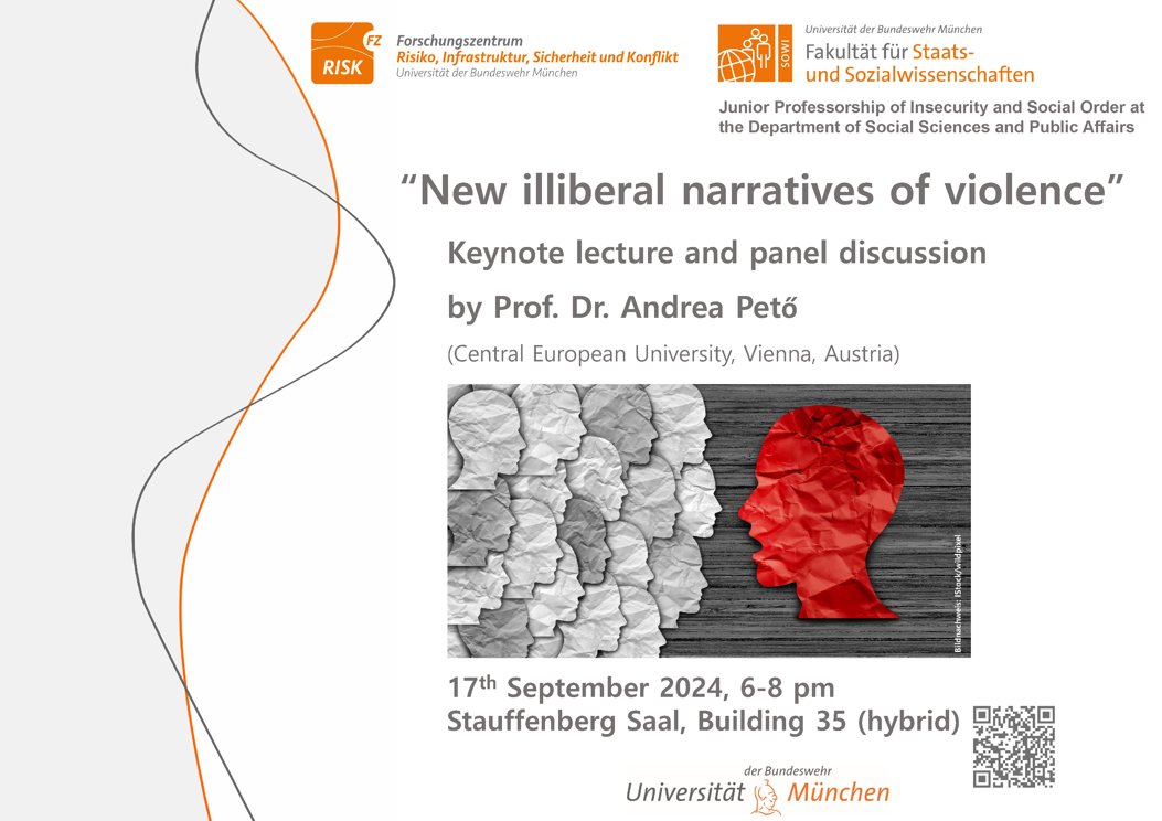 We invite you to keynote lecture "New illiberal narratives of violence" by Andrea Pető followed by a panel discussion on 17 September 2024, 6 pm (hybrid). Further Information:
unibw.de/risk/veranstal…