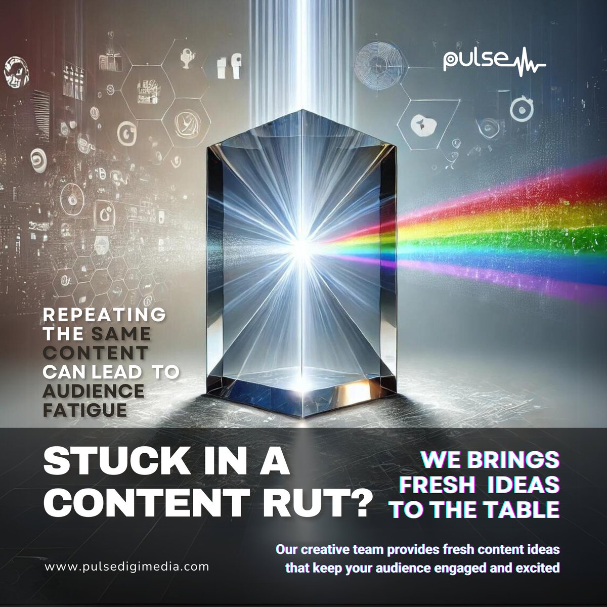 pulsedigimedia's tweet photo. Stuck in a Content Rut?
https://t.co/7I4XzNdxzm

Connect With Us:
contact@pulsedigimedia.com
https://t.co/rfruVNLIP1

#ContentRut #CreativeBlock #ContentCreation #StuckInARut #BreakTheRoutine #ContentInspiration #FreshIdeas #NewPerspective #BoostCreativity #ContentStrategy https://t.co/vpUcDLk1xR