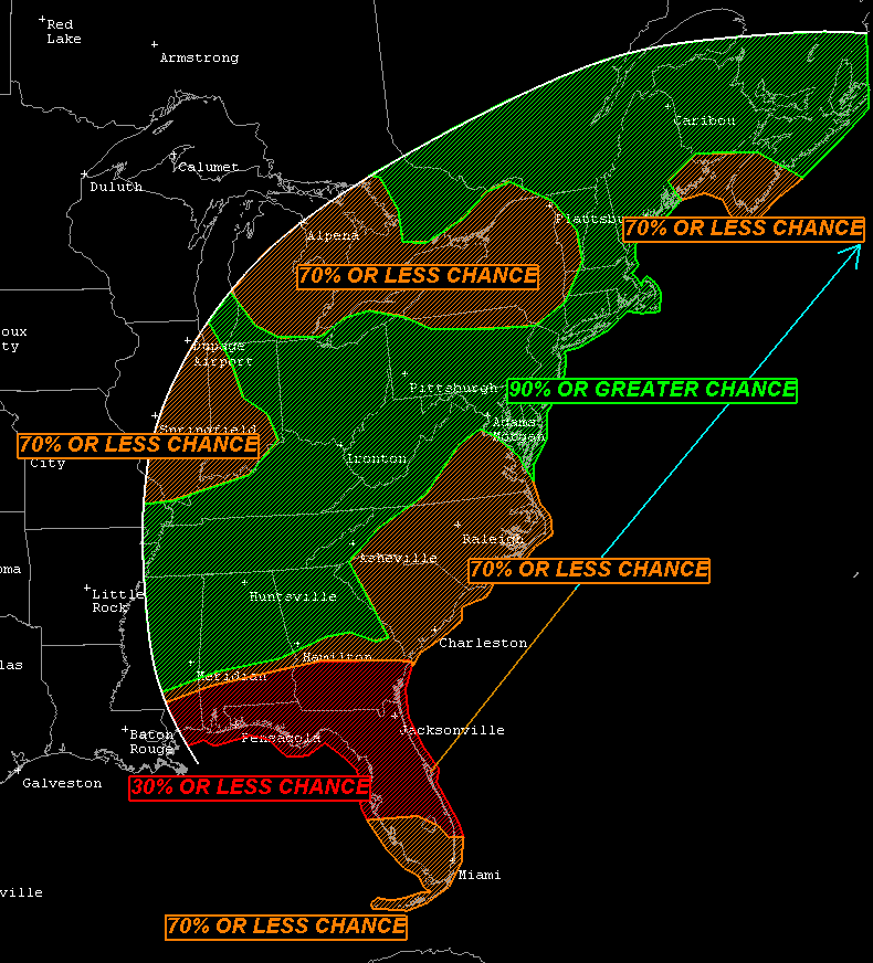 Dillonshrop06's tweet photo. With #PolarisDawn mission delaying a little over an hour and a half, if launched at new T-0 (09:23 UTC) will get a chance at being a #twilighteffect launch AKA "jellyfish effect". Below is a map to show weather probabilities for viewing.
more info: https://t.co/fTIT1mryv3 https://t.co/9O0z4zYAqL