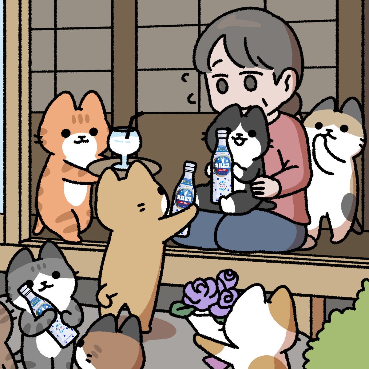 calpis_mizutama's tweet image. #敬老の日 を祝う猫たちが集まりすぎた家
イラスト by pandaniaさん(@pandania0)

#カルピス