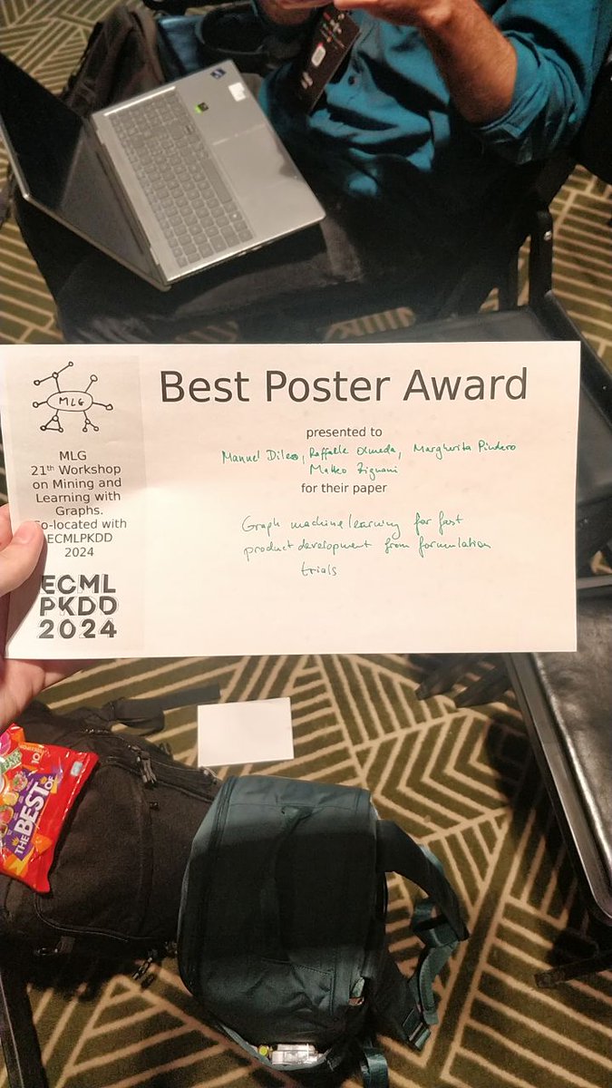 Thanks to everyone who stopped by yesterday, we had super interesting chats!

We are also happy to announce that we won the MLG best poster award! 

This afternoon we will be live again for the poster session of the main conference! #ECMLPKDD