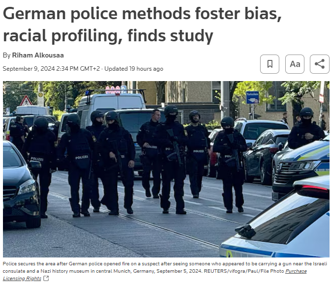 ENAREurope's tweet image. Systemic discrimination, blatant racial #profiling, reliance on ethnic stereotypes &amp;amp; targeting (perceived) migrants - just some of the common practices within the 🇩🇪 German police. 

📌 New study by @MDIntegration:  reuters.com/world/europe/g…

#police #Germany #racism