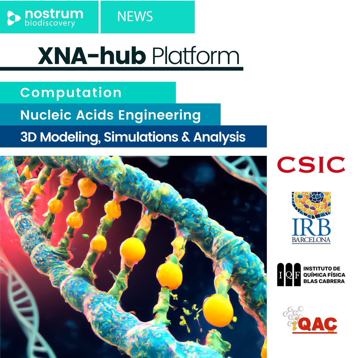 Nostrum Biodiscovery (@hellonostrum) on Twitter photo The future of XNA research starts in <a href="/HelloNostrum/">Nostrum Biodiscovery</a>, led by the Nucleic Acids Director <a href="/_VitoGenna_/">Vito Genna</a> , in collaboration with <a href="/IRBBarcelona/">IRB Barcelona</a>, Instituto de Química Avanzada de Cataluña (IQAC-CSIC), and <a href="/iqf_csic/">IQF-CSIC</a>, <a href="/CSIC/">CSIC</a>.
The first-ever database and molecular modeling XNA research tool The future of XNA research starts in <a href="/HelloNostrum/">Nostrum Biodiscovery</a>, led by the Nucleic Acids Director <a href="/_VitoGenna_/">Vito Genna</a> , in collaboration with <a href="/IRBBarcelona/">IRB Barcelona</a>, Instituto de Química Avanzada de Cataluña (IQAC-CSIC), and <a href="/iqf_csic/">IQF-CSIC</a>, <a href="/CSIC/">CSIC</a>.
The first-ever database and molecular modeling XNA research tool