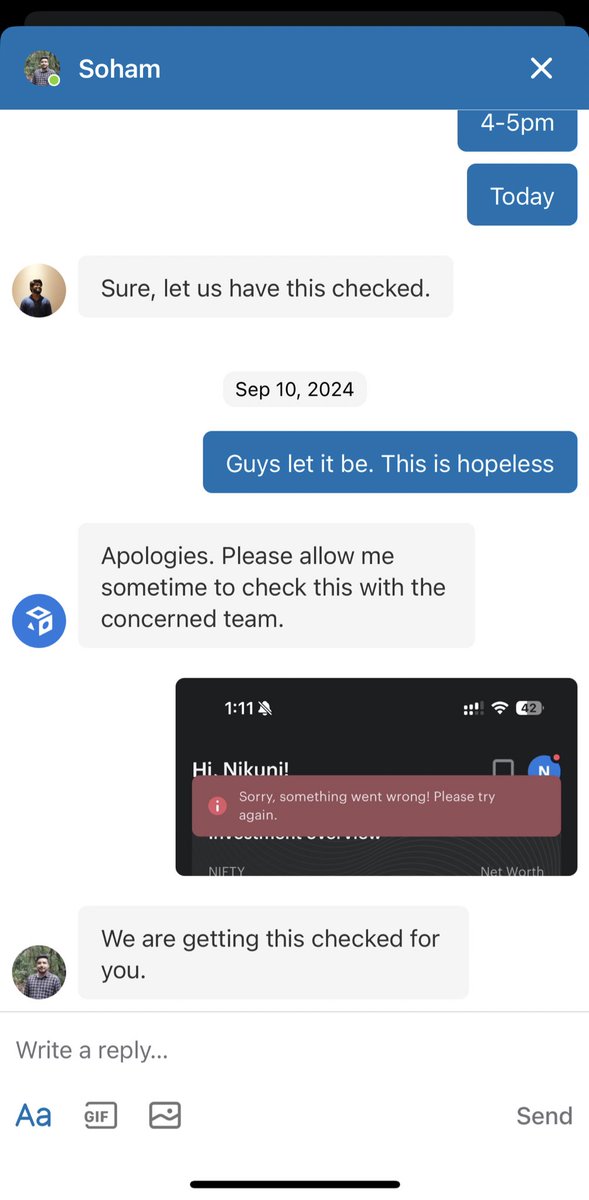 indian08_'s tweet photo. Fake assurances for days and no useful response. Is this how you're planning to run your customer support @vasanthkamath? @smallcaseHQ https://t.co/fo0uVBLn3q