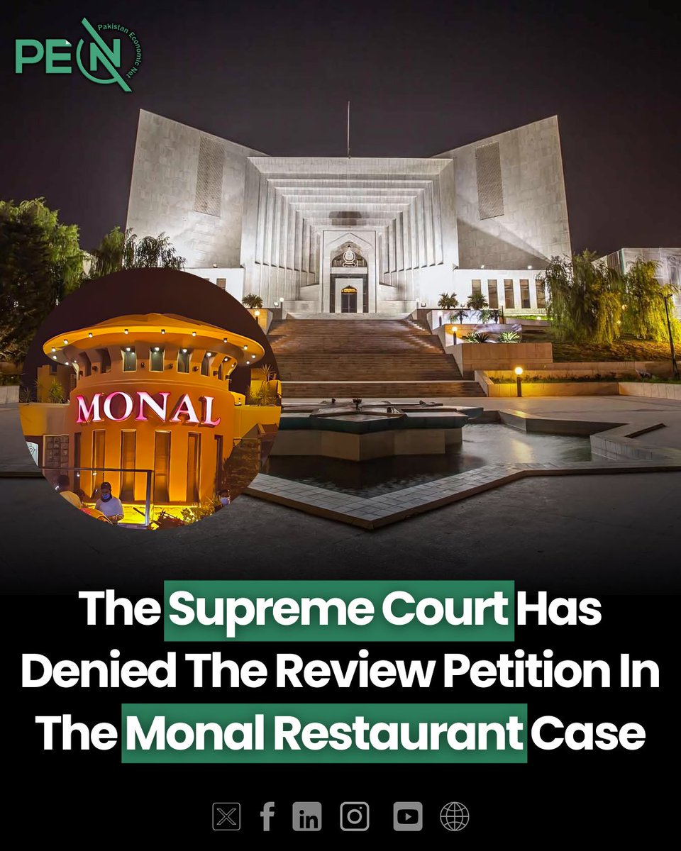 NetPakistan's tweet image. The Supreme Court upheld its earlier decision to close #Monal restaurant by rejecting petitions that sought to overturn the June 11, 2024 ruling. This ruling declared all leases and allotments within Margalla Hills National Park (#MHNP) as invalid.
pakeconet.com.pk/story/126707/t…