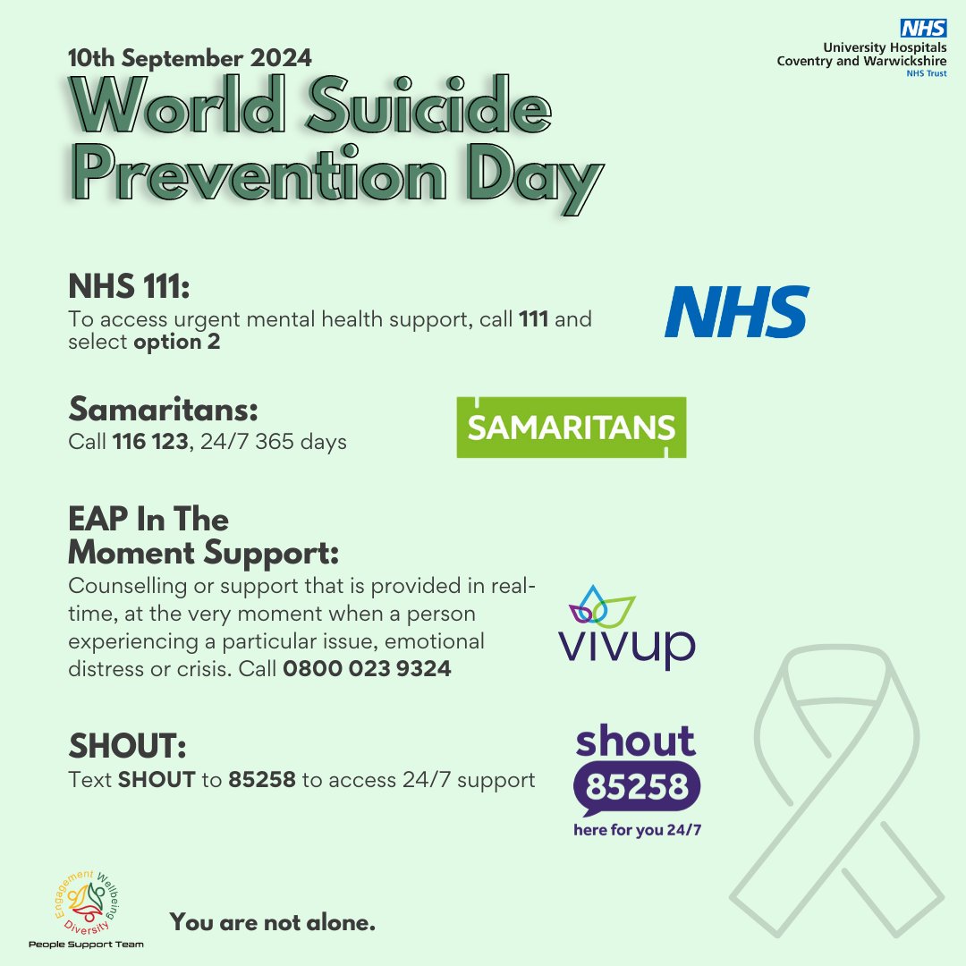 It's okay to not be okay, you don't need to go through hard times alone. Below we've shared with you a few in the moment helplines if you need someone to talk too.

You can always reach out to us, the People Support Team are here for you💚 #SuicidePrevention #SuicidePreventionday