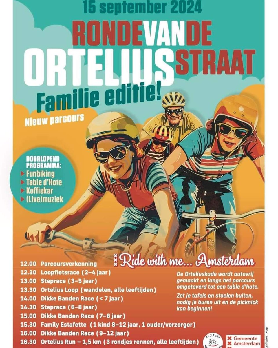 Het wordt een vrolijke, sportieve dag in De #Baarsjes. Leuk voor kinderen en hun ouders. Wandel, fiets of step je mee? Gewoon komen kijken mag natuurlijk ook.
Zondag 15 september 2024 Ronde van de Orteliusstraat Family Edition
#uittip #sporten