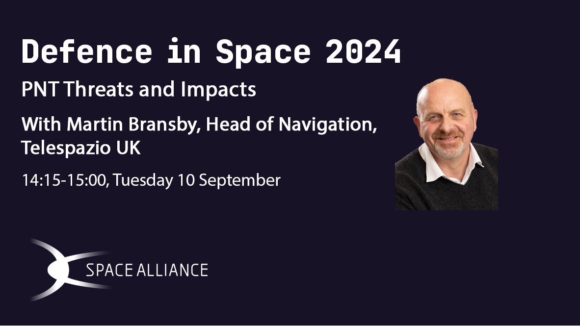 Telespazio UK (@telespaziouk) on Twitter photo Our Head of Navigation, Martin Bransby, will be discussing 'PNT Threats and Impacts' during a panel session at Defence In Space 2024 today. Join him from 2.15-3pm alongside representatives of <a href="/DefenceHQ/">Ministry of Defence š¬š§</a> and <a href="/RokeManor/">Roke</a>. defenceinspace.com/speakers/marti⦠#DiSC24 #DefenceInSpace Our Head of Navigation, Martin Bransby, will be discussing 'PNT Threats and Impacts' during a panel session at Defence In Space 2024 today. Join him from 2.15-3pm alongside representatives of <a href="/DefenceHQ/">Ministry of Defence š¬š§</a> and <a href="/RokeManor/">Roke</a>. defenceinspace.com/speakers/marti⦠#DiSC24 #DefenceInSpace