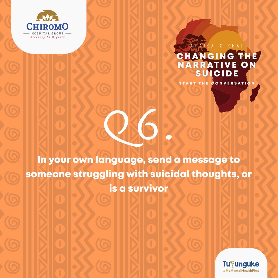 Chiromo Hospital Group (@chiromohospgrp) on Twitter photo Q6. In your own language, send a message to someone struggling with suicidal thoughts, or is a survivor
<a href="/naed/">naed</a> <a href="/GeorgeJMsuya/">Dr. Bigfish</a> <a href="/paintandchatug1/">Paint and chat Uganda</a> <a href="/benjaminruks/">Rukundo Benjamin #The Real Coach.</a> <a href="/safeplacesug/">Safe Places Uganda -Treatment Centres</a> <a href="/FlominahM/">Flominah Mucheke 🇰🇪🇺🇸 🍁 🇺🇬 🇹🇿 🇯🇲</a> <a href="/MICHIEKA25/">Edwin Michieka</a> <a href="/MwendePaula/">Dr.PaulaMwende</a> <a href="/Marro_Amani/">MARO AMANI</a> <a href="/Zewedi96/">S.M. Zewedi</a> <a href="/TwebazePeter3/">Twebaze Peter</a> <a href="/BugembePamela/">PAMELA NATASHA BUGEMBE</a> <a href="/abby_the_gift/">Abigail Atukunda</a> Q6. In your own language, send a message to someone struggling with suicidal thoughts, or is a survivor
<a href="/naed/">naed</a> <a href="/GeorgeJMsuya/">Dr. Bigfish</a> <a href="/paintandchatug1/">Paint and chat Uganda</a> <a href="/benjaminruks/">Rukundo Benjamin #The Real Coach.</a> <a href="/safeplacesug/">Safe Places Uganda -Treatment Centres</a> <a href="/FlominahM/">Flominah Mucheke 🇰🇪🇺🇸 🍁 🇺🇬 🇹🇿 🇯🇲</a> <a href="/MICHIEKA25/">Edwin Michieka</a> <a href="/MwendePaula/">Dr.PaulaMwende</a> <a href="/Marro_Amani/">MARO AMANI</a> <a href="/Zewedi96/">S.M. Zewedi</a> <a href="/TwebazePeter3/">Twebaze Peter</a> <a href="/BugembePamela/">PAMELA NATASHA BUGEMBE</a> <a href="/abby_the_gift/">Abigail Atukunda</a>