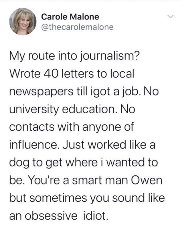 BrexitBuster's tweet photo. @g_gosden Carole Malone is totally unqualified for anything, so went into journalism instead. At least it explains her lack of knowledge about so many subjects, but *not* why she feels entitled to inflict her ignorance and bile on the rest of us. 🙄
#CaroleMalone https://t.co/sgAyJtNUU8