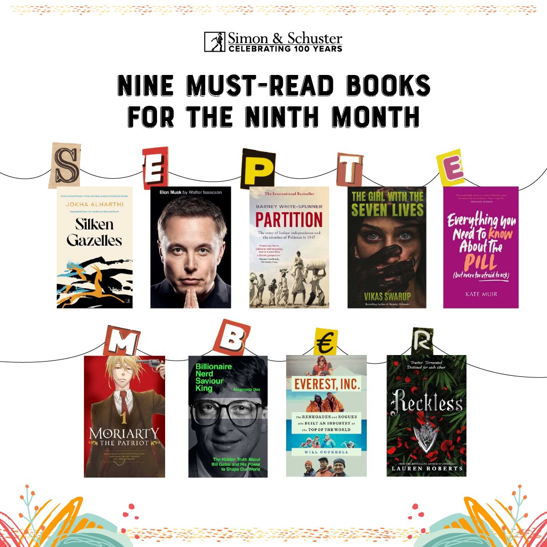 SimonSchusterIN's tweet photo. Our recommendations to pick this September - nine must-read books for the ninth month of the year!
What are you picking?
#septemberbooks #septemberrecommendations #jokhaalharthi #elonmusk #billgates #reckless https://t.co/gBnTBxBry6