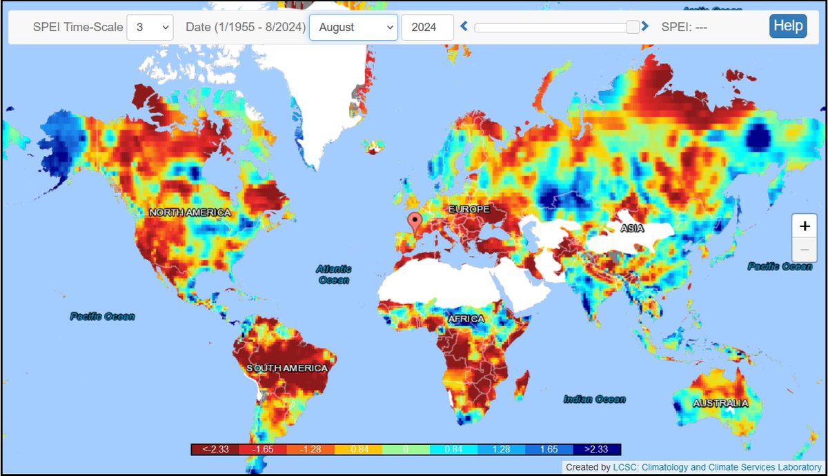 ✅ Actualización    
📊 Monitor de #sequía SPEI con los datos de #agosto de 2024.    
👉 spei.csic.es/map/maps.html#…
#clima #CSIC #SPEI