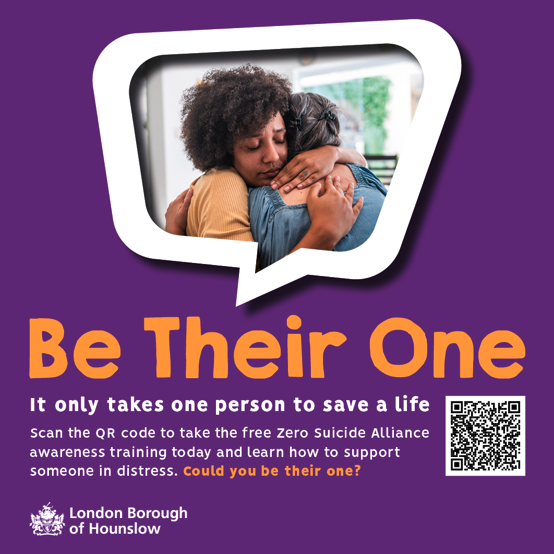 LBofHounslow's tweet photo. It only takes one person to save a life. If someone in crisis turns to you for help, could you #BeTheirOne? This World Suicide Prevention Day, take a few minutes to complete the newly-launched @Zer0Suicide training and take the first step to saving a life: https://t.co/lG5Wcjqfi1 https://t.co/Z5ZMIWS104