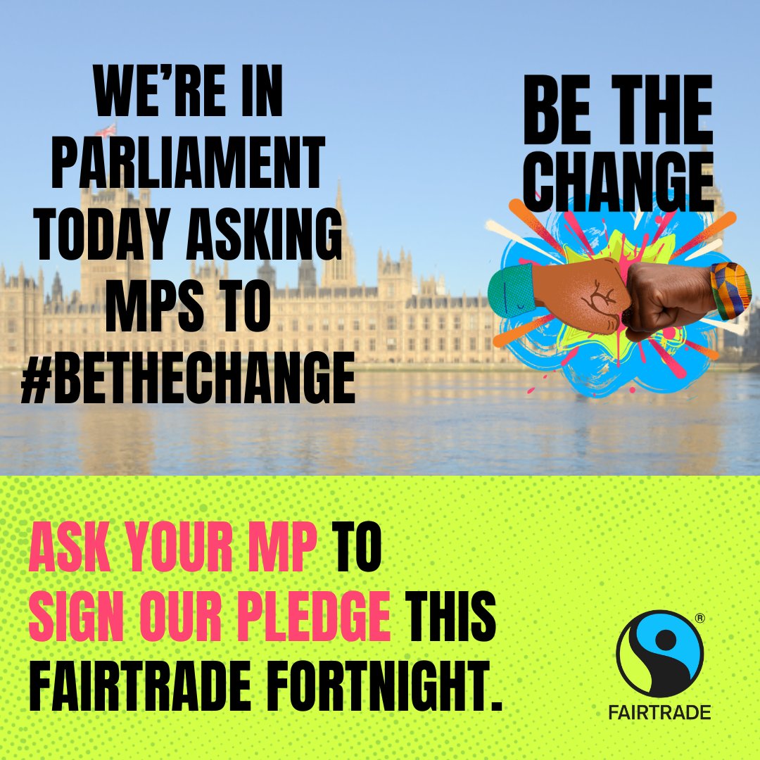 Urgent action is needed from the government to support farmers overseas.
   
We’re in parliament today asking MPs to pledge their support for farmers and #BeTheChange.

Ask your MP to take the pledge and follow our channels for updates: bit.ly/3XCtND7 #FairtradeFortnight