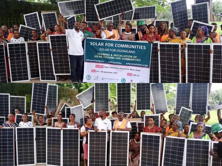 TerrenceMJ's tweet photo. Last week, @gifsep4climate, through her #Solar4Communities initiative, powered Kaani community in Khana LGA, Ogoniland with sustainable solar solutions, reducing pollution and promoting energy independence. Thanks to @350Africa and @GreengrantsFund
#RenewableEnergy #Solar https://t.co/xPCxXFr39c