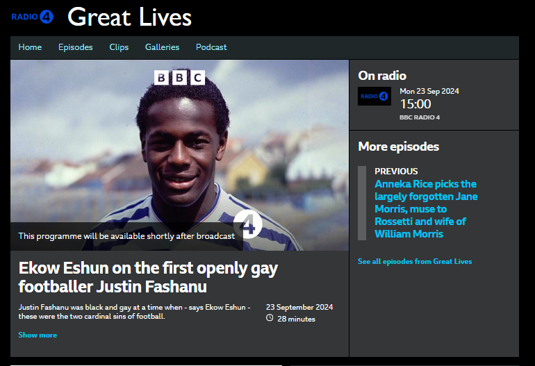 Miles Warde (@mileswarde) on Twitter photo Strong episode here on Justin Fashanu nominated by <a href="/EkowEshun/">Ekow Eshun</a> - plus <a href="/rwilliams1947/">Richard Williams</a> who saw Fashanu play on the way up and on the way down. Was a tough edit but an important story too - Sept 23 <a href="/BBCStudiosAudio/">BBC Studios Audio</a> Strong episode here on Justin Fashanu nominated by <a href="/EkowEshun/">Ekow Eshun</a> - plus <a href="/rwilliams1947/">Richard Williams</a> who saw Fashanu play on the way up and on the way down. Was a tough edit but an important story too - Sept 23 <a href="/BBCStudiosAudio/">BBC Studios Audio</a>