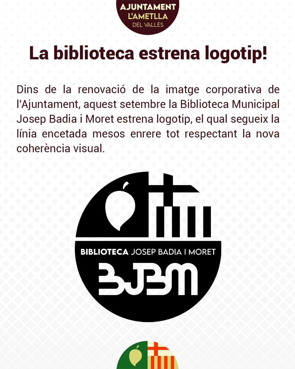🆕 Dins de la renovació de la imatge corporativa de l’Ajuntament, aquest setembre la <a href="/biblioametlla/">biblioametlla</a>  estrena logotip, el qual segueix la línia encetada mesos enrere tot respectant la nova coherència visual.

#AmetlladelVallès