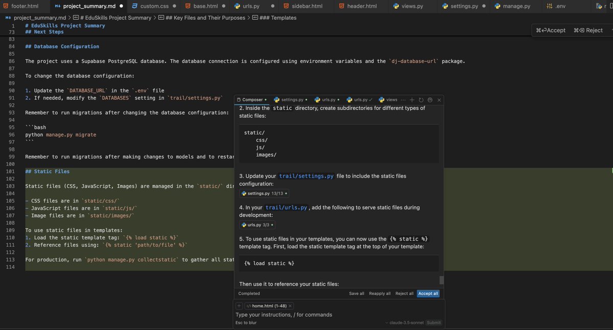 Cursor Pro Tip:

Ask <a href="/cursor_ai/">Cursor</a> to create a summary of everything done in the project and save it in a file (e.g. "project_summary.md").

Cursor will automatically update this file at each step of the process.

Why is it useful?

1. You can @ the file when starting a new session