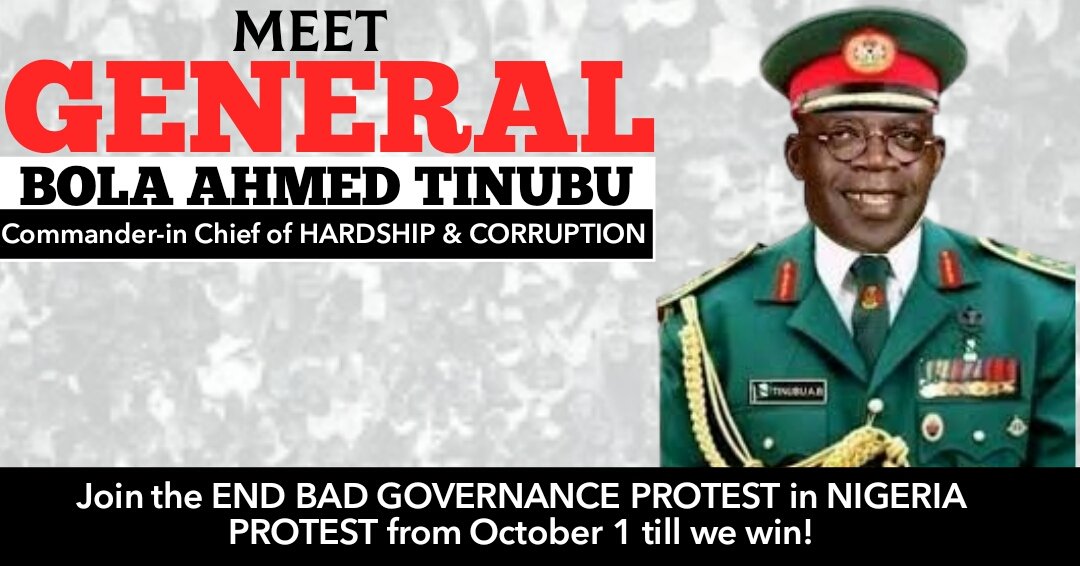 FNwapa's tweet photo. General @officialABAT
The Dictator that has imposed unprecedented untold hardship on the Nigeria people. The time to rise against enslavement. Join the October Protest.
#EndBadGovernaceInNigeria
#FreeAllProtesters
#October1stProtest https://t.co/L9MNvk5IGD