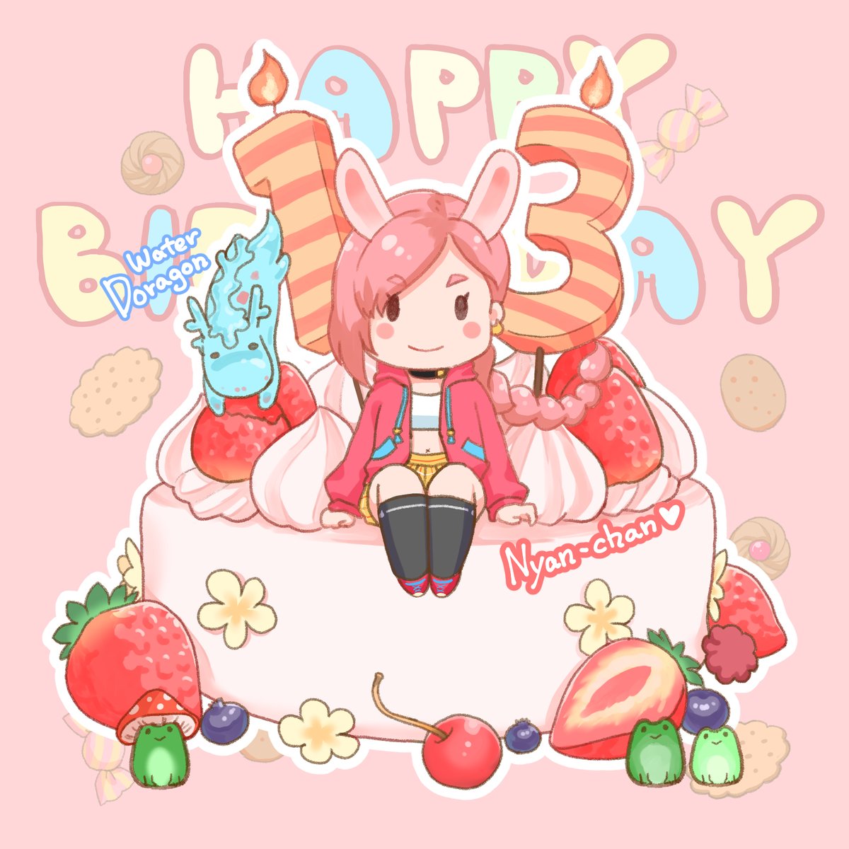 #イラスト　#女の子　#オリキャラ　#Nyanchan　#ケーキ　#Illustration　#Mangaart　#Anime
今日はNyan chanの　#誕生日　です❤