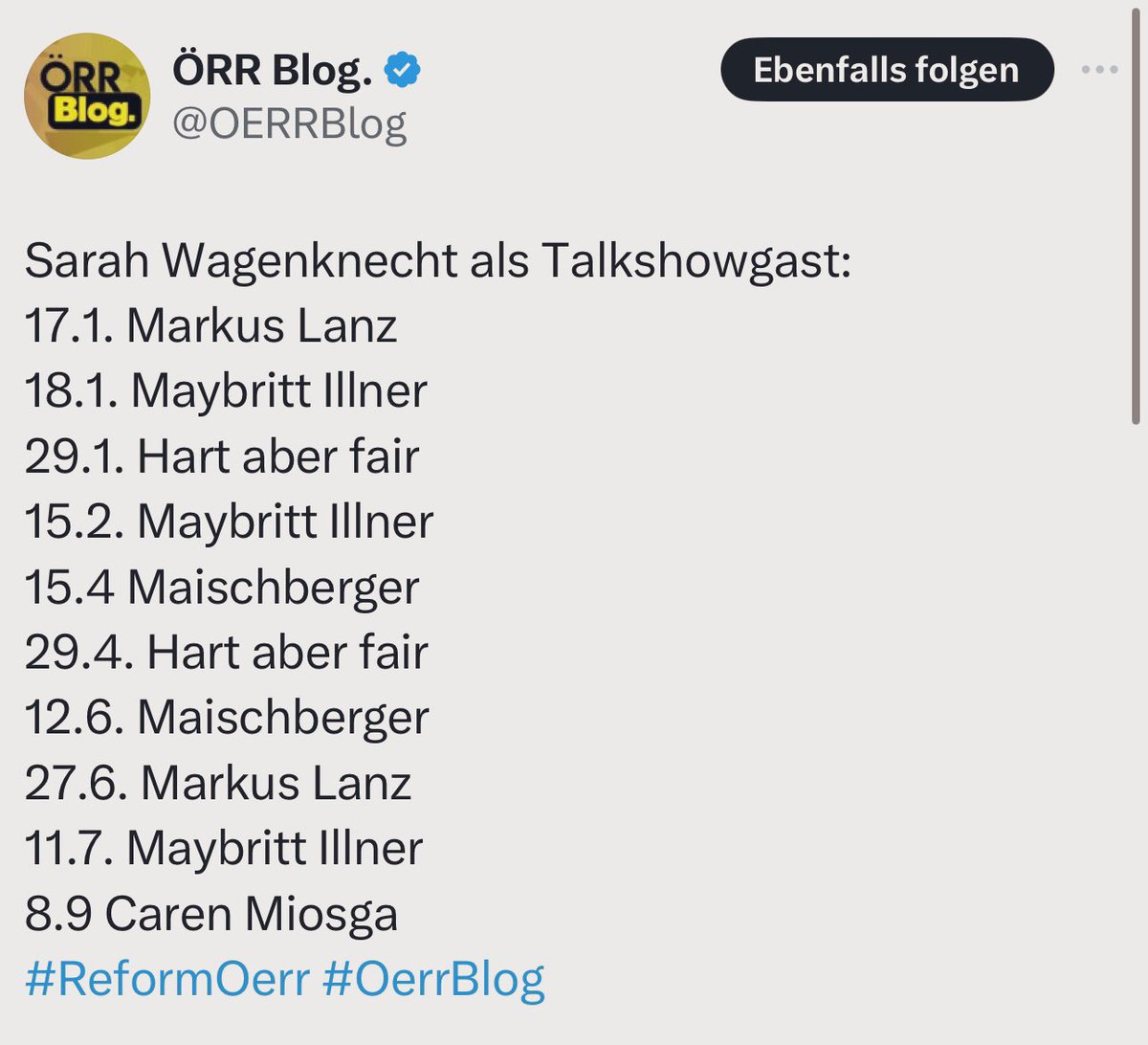 Wie der ÖRR eine Partei kreiert hat: Sahra Wagenknecht war 2024 öfter in Talkshows als im Parlament.
