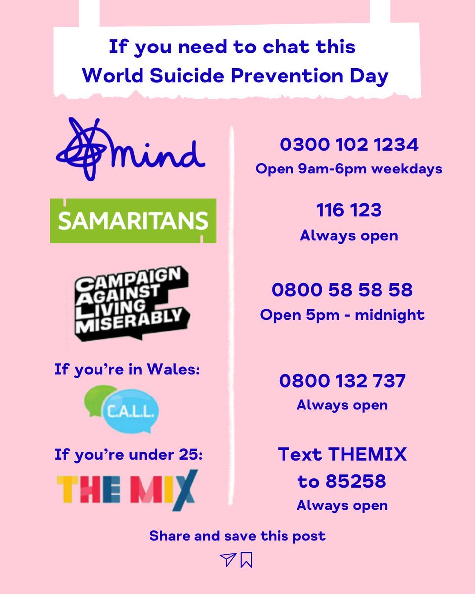 You don’t need to go through it alone!
Reach out and talk.
#WorldSuicidePreventionDay
