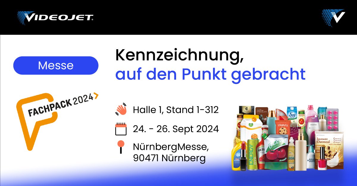 Entdecken Sie mit uns auf der FACHPACK die neuesten Trends in der Kennzeichnungstechnologie. Nürnberg, 24.-26.09., Stand 1-312, Halle 1. Jetzt Ticket sichern: 👉 ow.ly/Lopv50TiHzp
Verpassen Sie nicht die Zukunft der Verpackungsindustrie mit #Videojet!

#FACHPACK